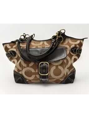 Coach Monogram Tan/Brown Leather And Canvas Mandy Tote Bag W/gold Hardware